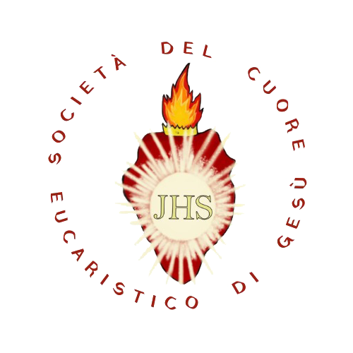 Logo: Società del Cuore Eucaristico di Gesù (sfondo circolare bianco) | Disegno Cuore Eucaristico di Gesù con scritta circolare "Società del Cuore Eucaristico di Gesù" con sfondo circolare bianco